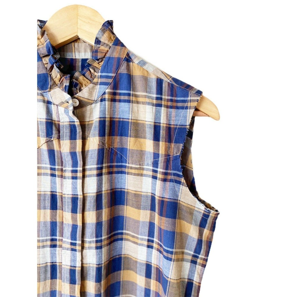 NILI LOTAN Feora Blue/Tan Plaid RuffleNeck Top NWT - Picture 8 of 10